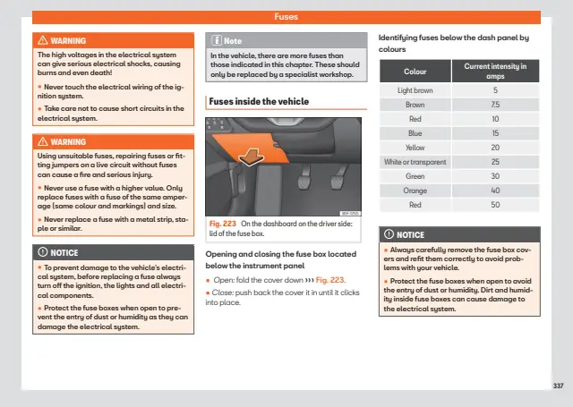 Fuse information on page 339 of the 2026 SEAT Leon Sportstourer manual