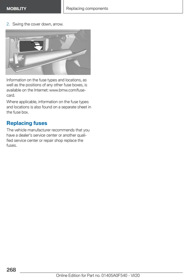 Fuse information on page 268 of the 2021 BMW X2 manual