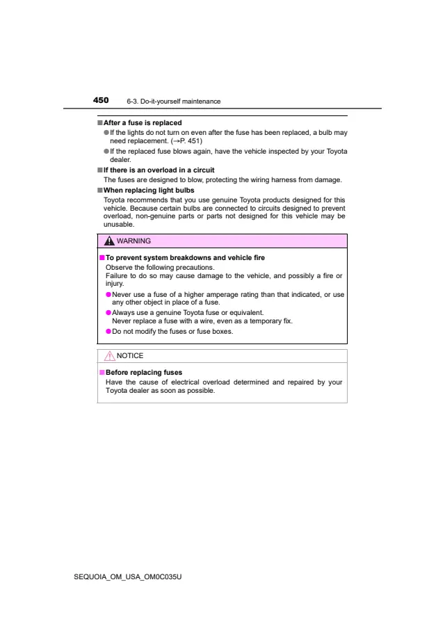 Fuse information on page 450 of the 2022 Toyota Sequoia manual