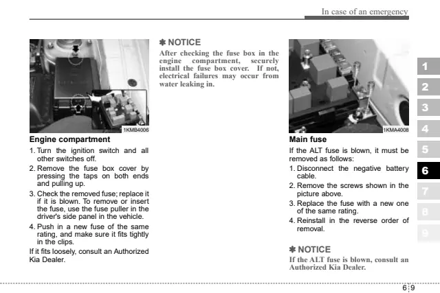 Fuse information on page 277 of the 2005 Kia Sportage manual