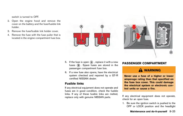 Fuse information on page 326 of the 2017 Nissan GT-R manual