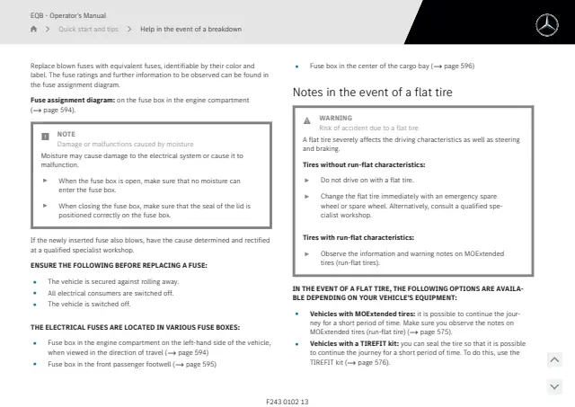 Fuse information on page 56 of the 2025 Mercedes-Benz EQB manual