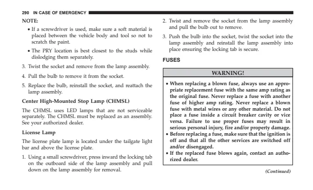 Fuse information on page 292 of the 2019 Dodge Caravan manual