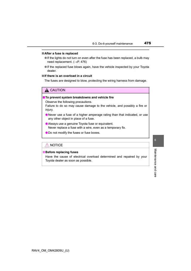 Fuse information on page 475 of the 2013 Toyota RAV4 manual