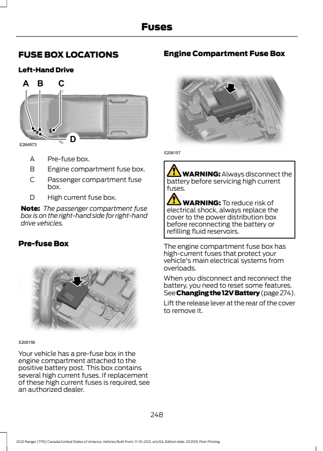 Fuse information on page 251 of the 2022 Ford Ranger manual