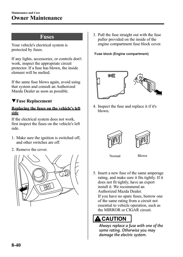 Fuse information on page 284 of the 2014 Mazda Mazda2 manual