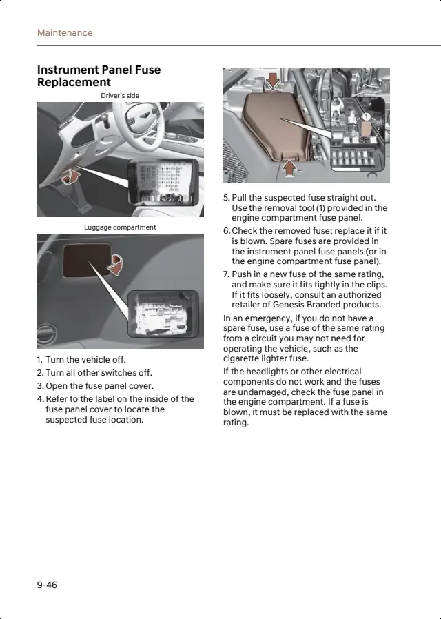Fuse information on page 604 of the 2024 Genesis GV70 manual