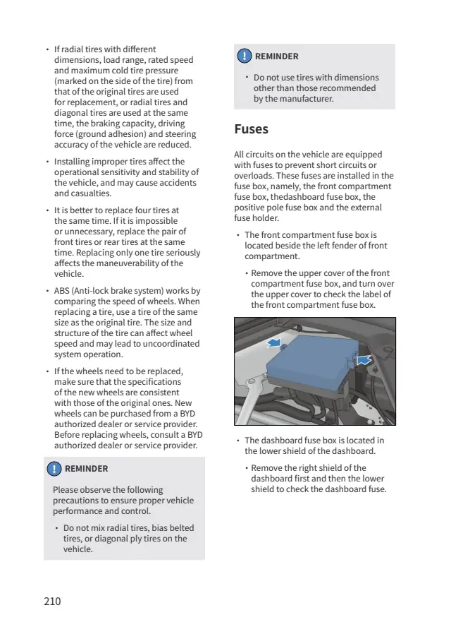 Fuse information on page 210 of the 2026 BYD Sealion 6 manual
