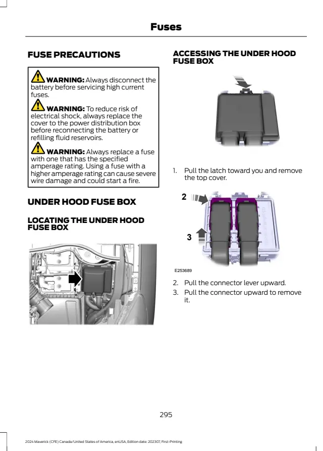 Fuse information on page 299 of the 2024 Ford Maverick manual