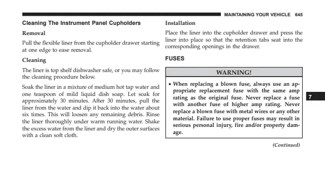 Fuse information on page 647 of the 2014 Chrysler Town & Country manual