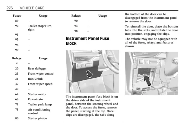 Fuse information on page 277 of the 2019 Cadillac XT4 manual