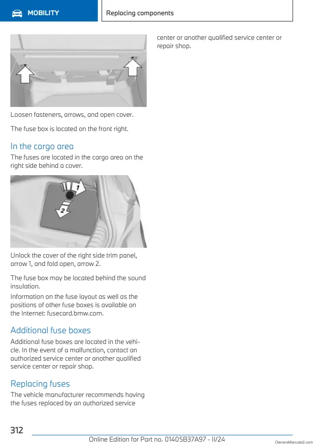 Fuse information on page 312 of the 2025 BMW Z4 manual