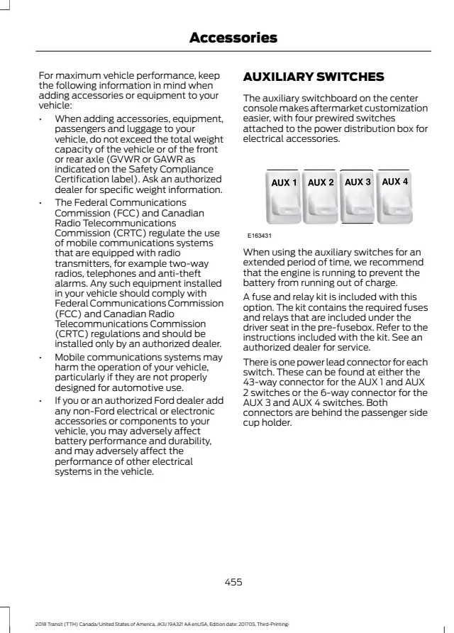 Fuse information on page 458 of the 2018 Ford Transit manual