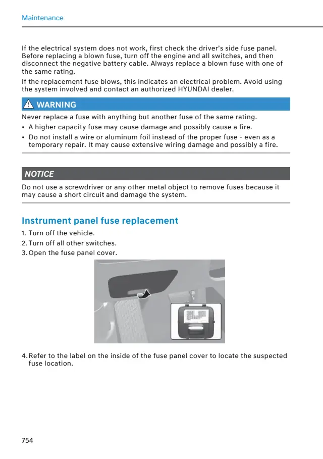 Fuse information on page 768 of the 2026 Hyundai Santa Fe manual