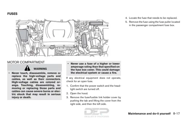 Fuse information on page 370 of the 2016 Nissan Leaf manual