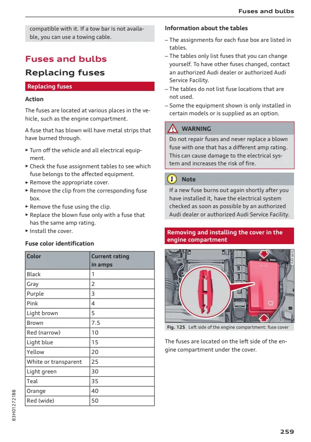 Fuse information on page 261 of the 2027 Audi Q3 manual