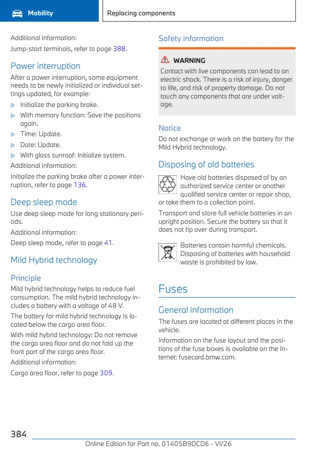 Fuse information on page 384 of the 2027 BMW X1 manual