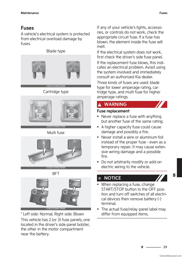 Fuse information on page 465 of the 2025 Kia Soul EV manual