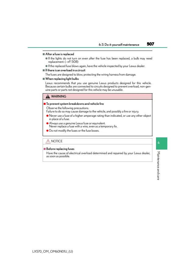 Fuse information on page 507 of the 2016 Lexus LX570 manual