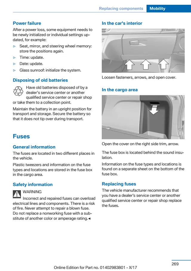 Fuse information on page 269 of the 2018 BMW X5 manual