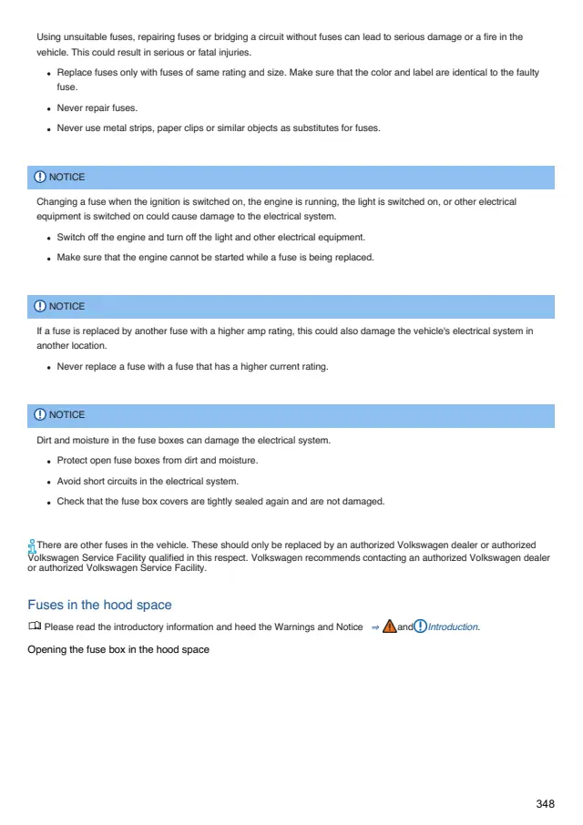Fuse information on page 348 of the 2025 Volkswagen Taos manual