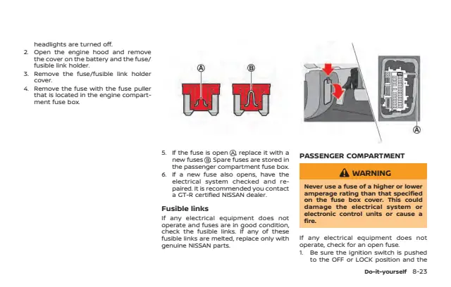 Fuse information on page 331 of the 2021 Nissan GT-R manual