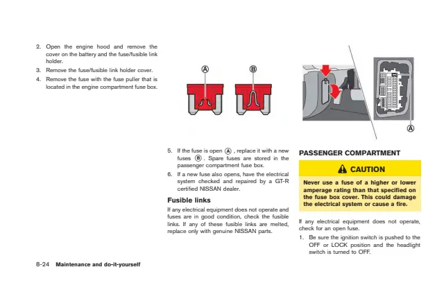 Fuse information on page 291 of the 2013 Nissan GT-R manual