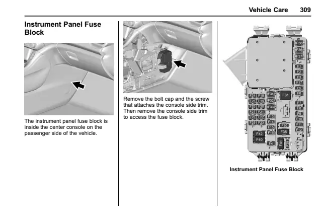 Fuse information on page 310 of the 2017 GMC Acadia manual