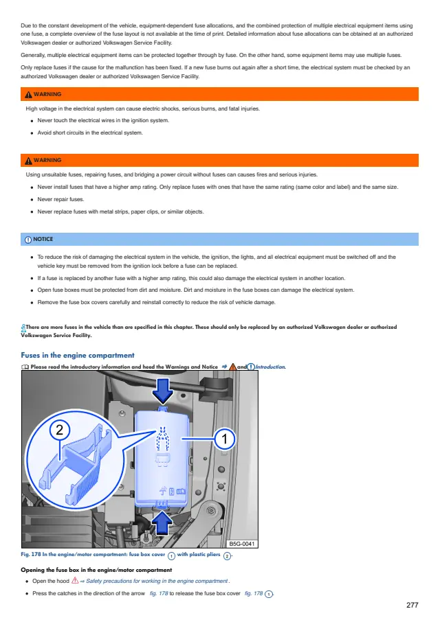 Fuse information on page 277 of the 2021 Volkswagen Tiguan manual