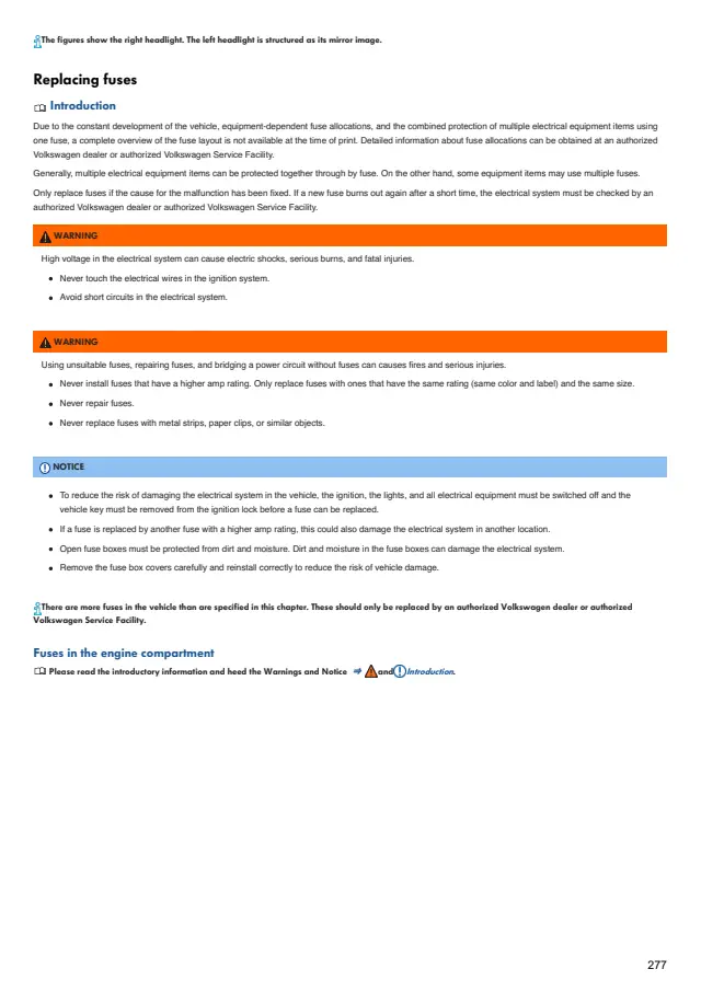 Fuse information on page 277 of the 2021 Volkswagen Atlas manual