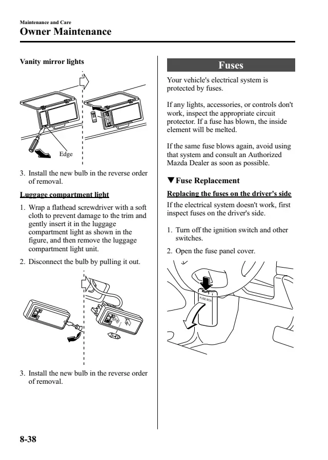 Fuse information on page 294 of the 2005 Mazda MPV manual