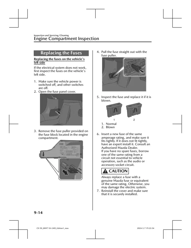 Fuse information on page 494 of the 2025 Mazda CX-50 Hybrid manual