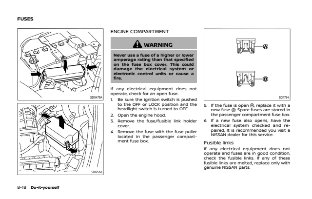 Fuse information on page 387 of the 2019 Nissan 370Z manual